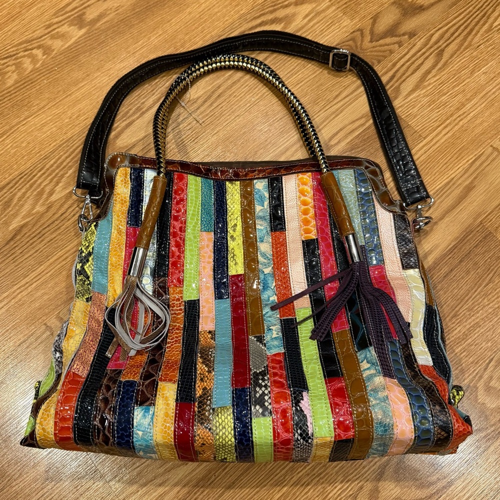 Oversized Millie’s International Patent Leather Patchwork Shoulder Tote Bag
